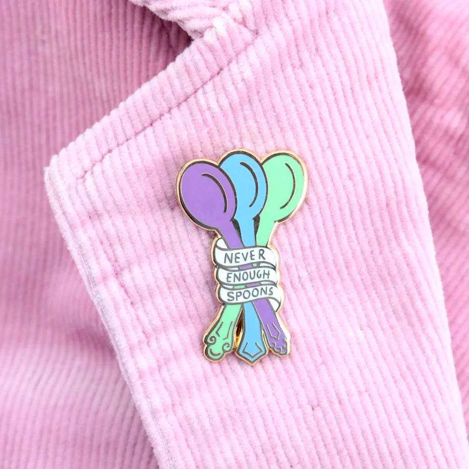 out of spoons! purple blue and green pin