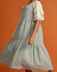 Tiered sage and natural linen dress