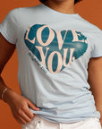 Close up blue Love You Brighter Day tee