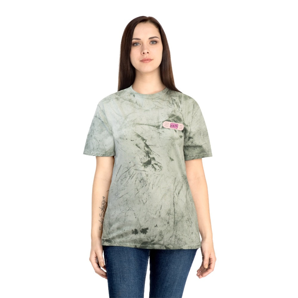 comfort colors fern tee with "healing" band aid