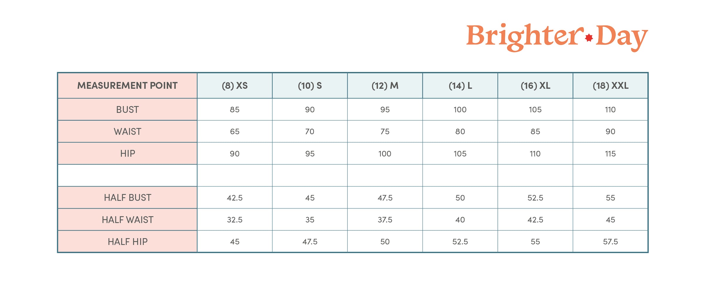 Sizing Chart – Brighter Day