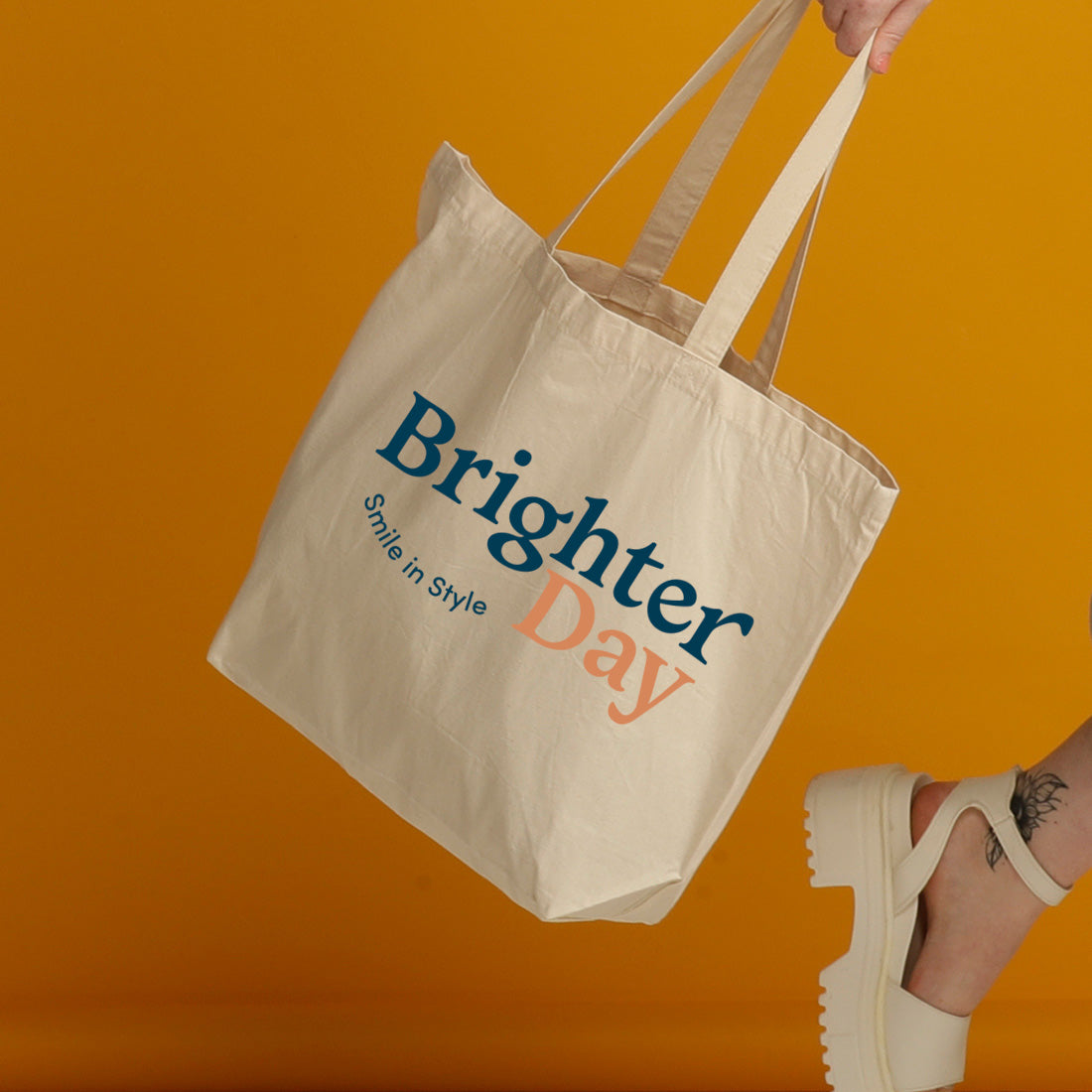 Natural tote bag with Brighter Day Smile in Style design